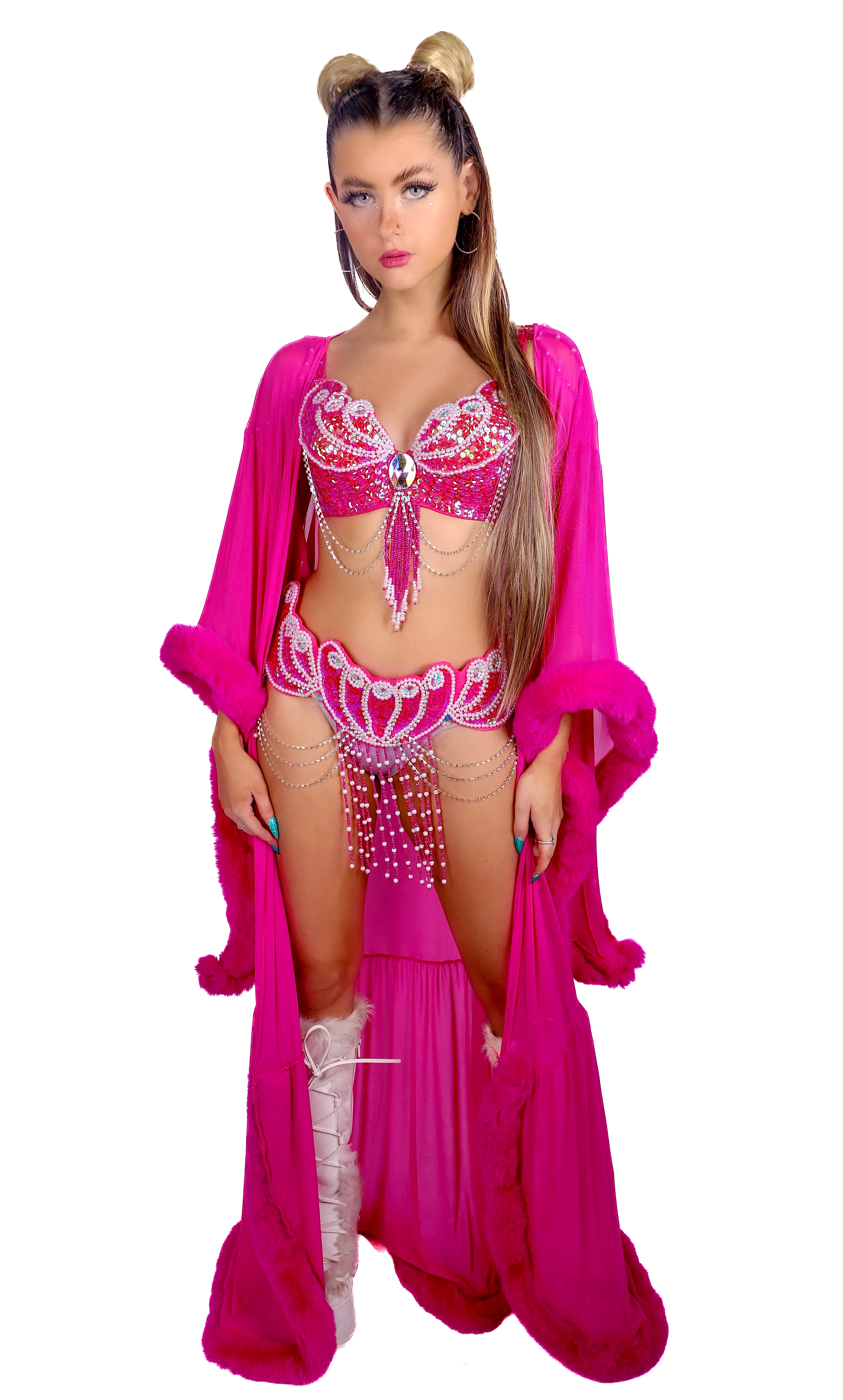 Specialty Long Fuzzy Kimono- Fuchsia Diva - Image 4