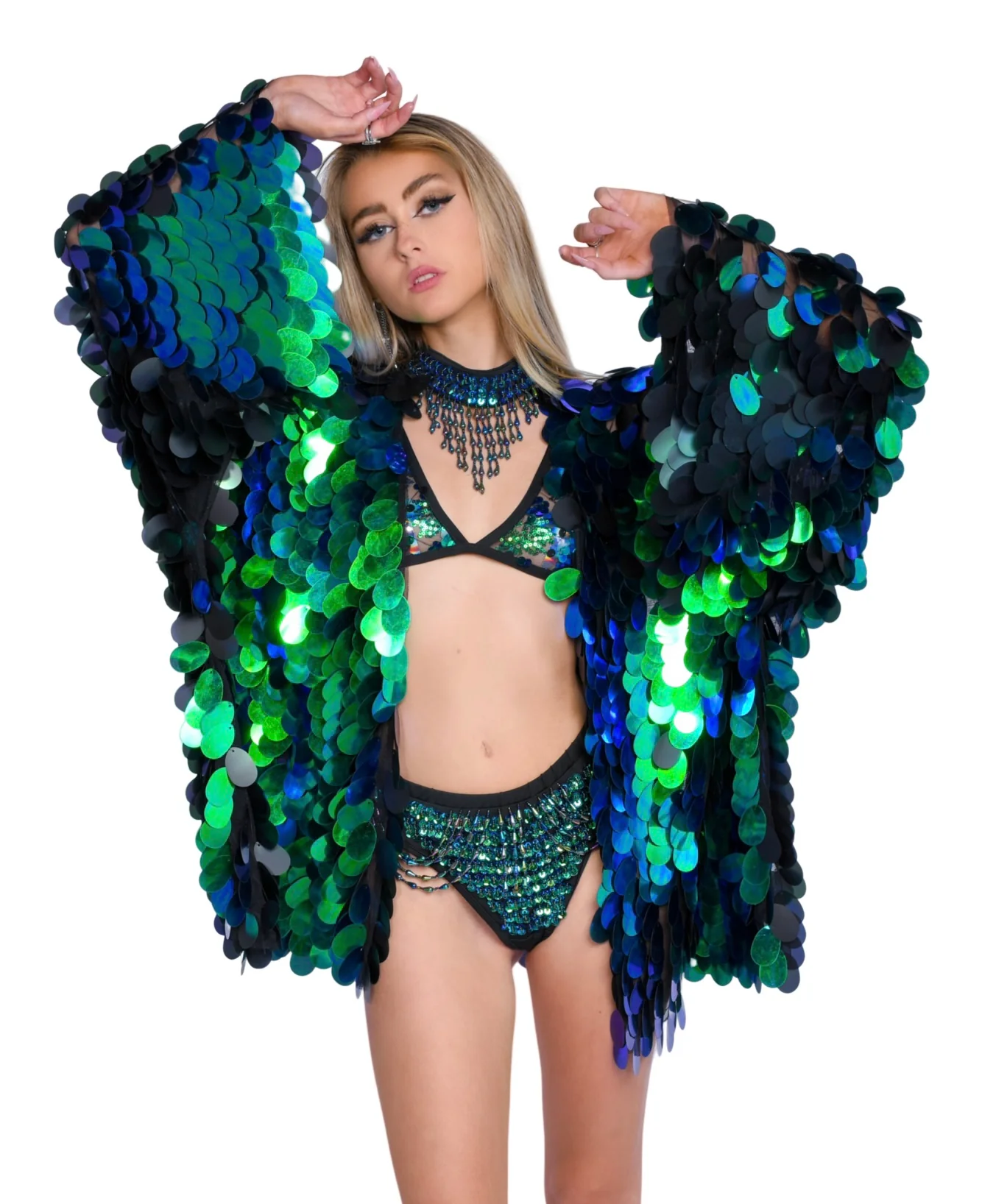 Specialty Sequin Kimono- Peacock - Image 5