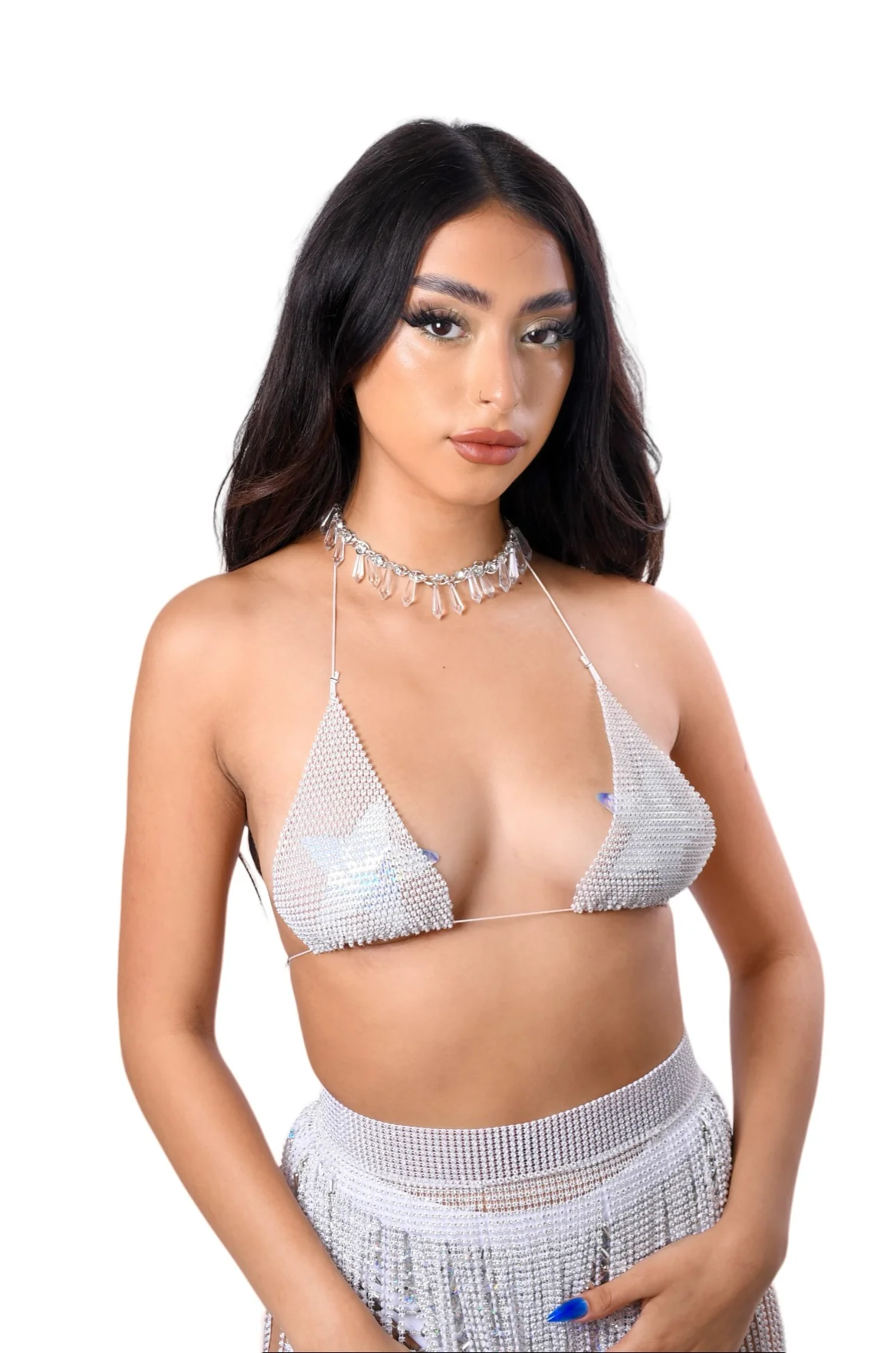 White Rhinestone Tassel Set - Image 3